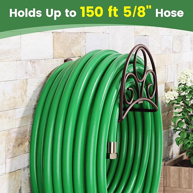 Metal Garden Hose Holder - Wall Mounted Water Hose Holder - Hose Hanger Heavy Duty for Water Hose Extension Cords Vacuum Hose bronze