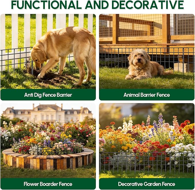 42.5ft(L) x 13in(H) Garden Fence Animal Barrier, 30 Panels No Dig Fence Panels for Dog Rabbit, Rustproof Metal Dig Defence Fencing Bottom Barrier, Anti Digging Garden Edging Border for Outdoor, Yard