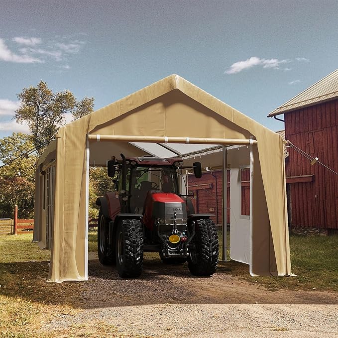 12x20FT Heavy Duty Carport Canopy 4 Roll-Up Doors & 4 Windows Portable Garage All-Season Outdoor Storage Shed for Car Truck Boat Shelter Party Tent, Yellow