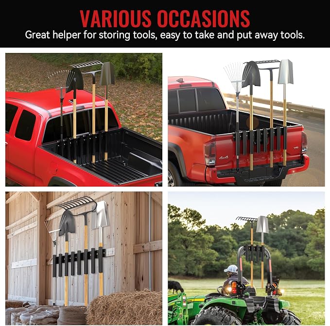 Shovel Holder for Truck 8 Holes Trailer Tool Rack Shovel Mount for Trimmer, Rake, Lawn Tools, Landscape Hand Tools Bed Mount