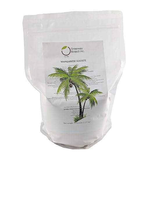 Greenway Biotech, Inc. Manganese Sulfate Monohydrate Fertilizer- 100% Water Soluble Contains 31% Manganese Ideal for Hydroponics & Aeroponics Agriculture- Palm Tree Plant Fertilizer (5 Pounds)