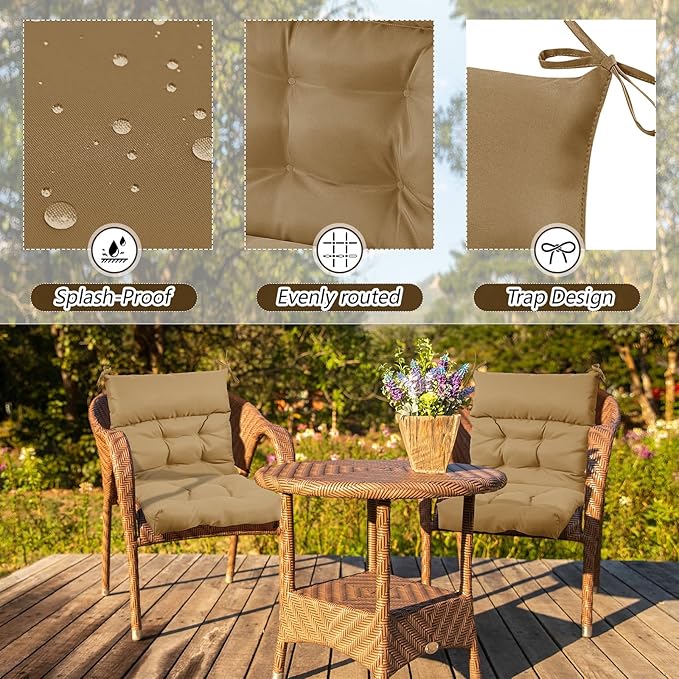 Sintuff 2 Pcs 44 x 21 x 4 Patio Chair Cushions Outdoor Chair Cushion Seat/Back Tufted Pillow with Ties Water Resistant Replacement Indoor Patio Furniture Outdoor Furniture (Solid Color,Brown)