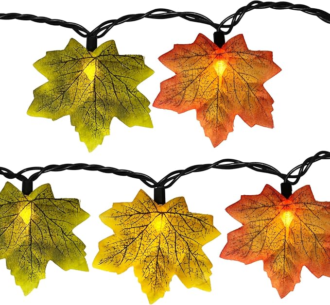 GOOTHY Fall Decor Multicolored Maple Leaf String Lights, 13.6Ft LED Thanksgiving Decorations Lights Plug in with 35 Maple Leaves Light for Indoor Outdoor Halloween Fall Party Home Garland