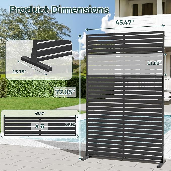 Privacy Screen Outdoor 72" Freestanding Privacy Panel with Stand, HDPE Decorative Privacy Fence with Louver Pattern, Air Conditioner Fence, Patio Divider Privacy Screens for Outside, Balcony