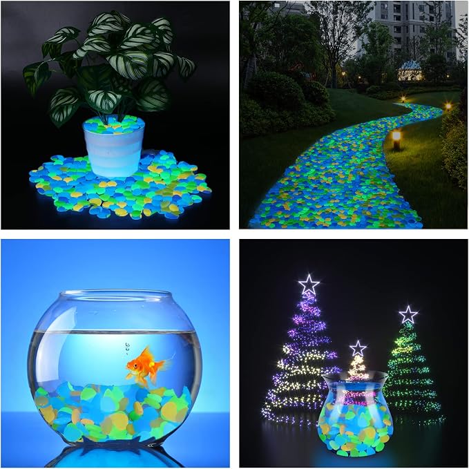 Kaiyuan Dynasty 100Pcs 15-20mm Glowing Rocks Colorful Glow Stones Glow in The Dark Rocks Outdoor Luminous Stones Garden Pebbles for Patio,Lawn,Potted Plants,Succulents