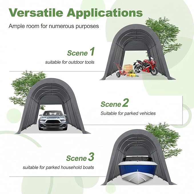 COBIZI Carport Canopy 12x20 Heavy Duty Portable Garage, All-Season Portable Car Ports & Outdoor Storage Shed, Galvanized Frame Vehicle Shelter with Removable Doors and Vents, Gray