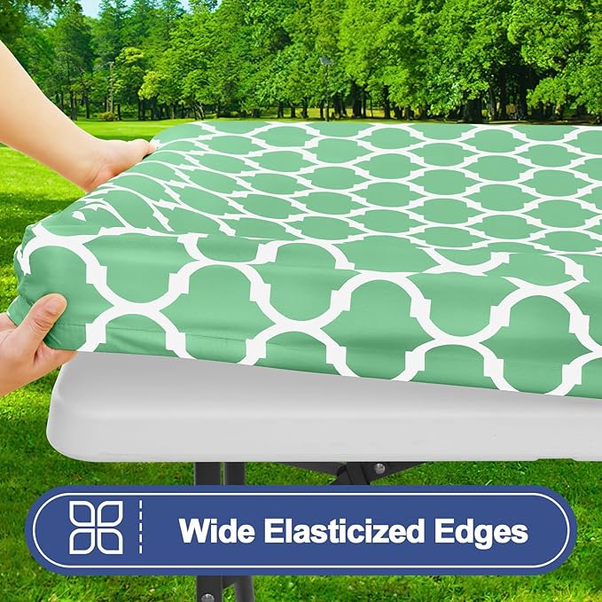Smiry Picnic Table Cover with Bench Covers, Waterproof Elastic Fitted Tablecloth for 5 Foot Tables, Washable Polyester Tablecloths for Camping, Indoor & Outdoor (Sage Green, 30x60 Inch 3-pc Set)
