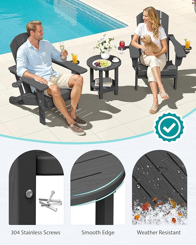 SERWALL Round Outdoor Side Table Set of 4, HDPE Small Adirondack Double End Table, Gary