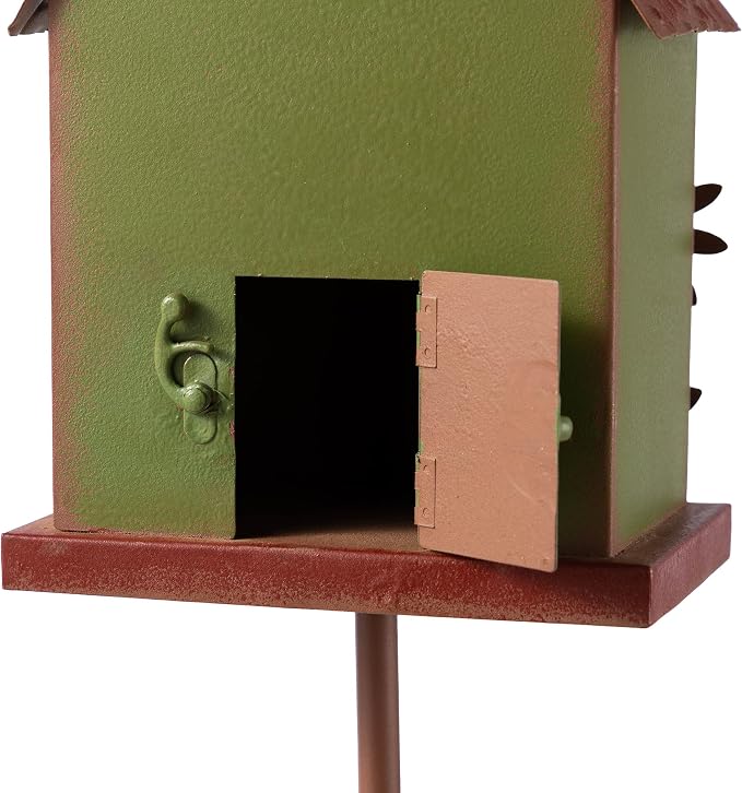 Glitzhome Birdhouses for Outdoors, Bird Houses Stake for Outside, 52.5" H Metal Bird House Decorative Daisy Birdhouse with Stake for Garden Patio Backyard (Green)