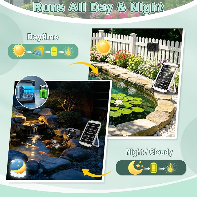 6W Solar Pond Aerator, Solar Air Pump for Pond, Adjustable Aeration Cycle, Dual Air Ports 4 Air Stones for Outdoor Pond Fish Tank Aquarium