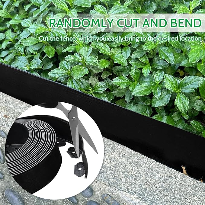 50 FT Landscape Edging No Dig [Extra Tall 4 Inch High] with 45 Spikes, Heavy-Duty Plastic Garden Edging Border (Black, 50 FT) (Black, 50FT)
