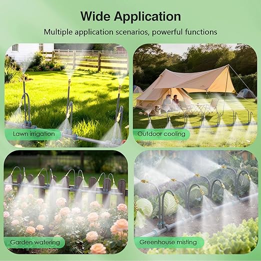 39 FT Drip Irrigation System - Double-Head 360° Adjustable Garden Watering System with 24 Spray Nozzles, Garden Atomizing Misting System & Irrigation System for Garden, Greenhouse, Yard, Lawn, Plants