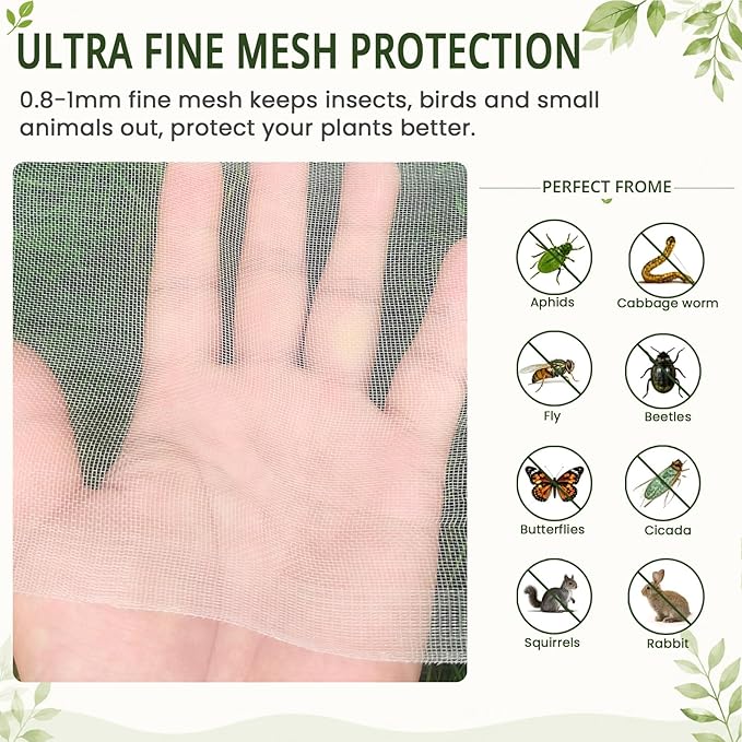 16x25Ft Garden Netting, Fine Mesh Insect Netting for Plant Protection | Mosquito Bug Bird Barrier Mesh Cover Insect Barrier for Raised Beds, Greenhouses Vegetables Fruits Flowers Raised Bed