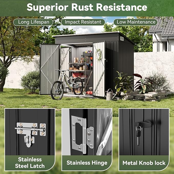 Outdoor Storage Shed, Metal Garden Tool Shed with Sloping Roof & Lockable Door for Patio Lawn Backyard (Brown, 10x8FT)
