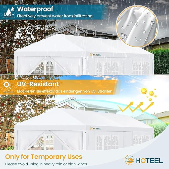 HOTEEL 10x20FT Party Tent Outdoor Large Canopy for 20-30 People with 6 Removable Sidewalls, 2 Zipper Doors, 12 Ropes and 24 Stakes, Carpas para Fiestas for Wedding Patio Backyard, White