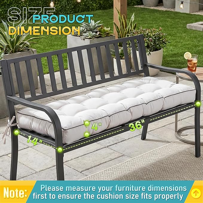 Outdoor Bench Cushion, Tufted Patio Seat Pad for Garden Bench, Porch Swing, Indoor/Outoor Furniture (Cream, 36X14X4 inch)