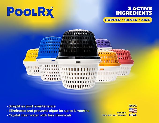 PoolRx+ Mineral Algaecide 4-Unit Pack, up to 6-Month Algae Control, for 5K-7.5K gallons, Orange & White, New Formula with Silver.