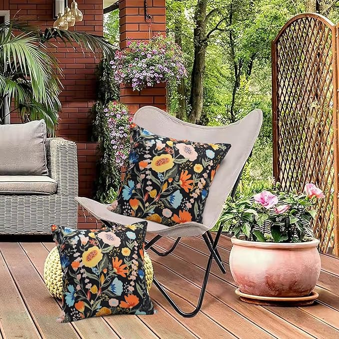 Floral Outdoor Throw Pillow Covers 18x18 Waterproof Colorful Summer Spring Garden Decorative Square Patio Pillows Outdoor Pillows Covers for Patio Furniture Set of 2 (No Pillow Insert)