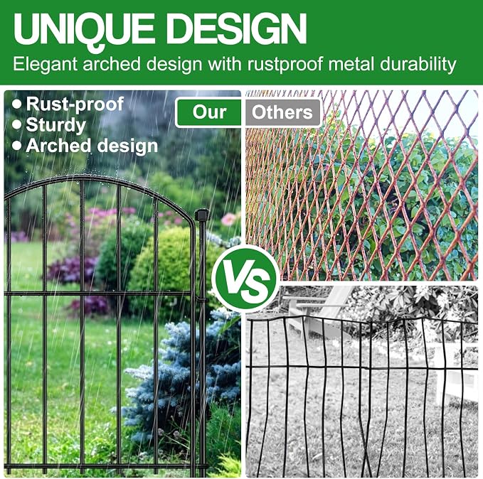 30 Pack Decorative Garden Fence Animal Barrier Fence, 17 in x 12 ft Rustproof Metal No Dig Fence Panels, Arched Small Garden Fence Barrier for Dog Rabbit Flower Bed Edging Yard Ground Patio Defense
