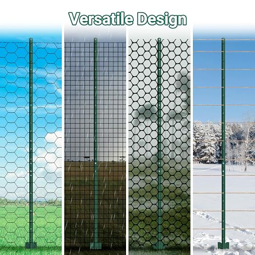 Metal Fence Posts, 16 Pack of Splicing 7 FT Green Heavy Duty U Posts, No Dig T Posts for Fences Wire Mesh, Perfect for Temporary Fencing, Electric Fence Wire, Corner Anchor