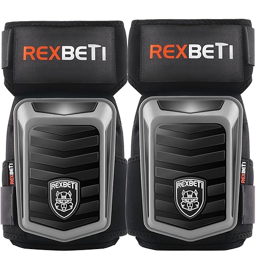 REXBETI New Upgraded Knee Pads for Work, Construction Knee Pads for Men, Heavy Duty Comfortable Anti-Slip Foam Gel Knee Pads for Gardening Flooring and Cleaning, Extra 4 Extension Straps, Gray
