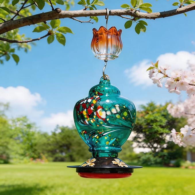 Glass Ant Moat for Hummingbird Feeder - 2PC x 3 OZ Gradient Orange Tulip Insect Guard with Large Capacity