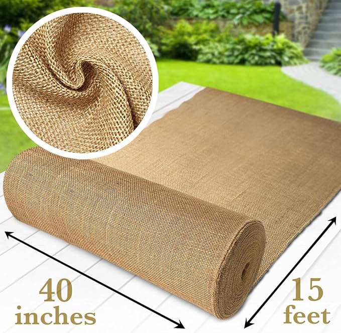 Burloptuous 40" x15 Feet Gardening Burlap Roll - Multipurpose Natural Burlap Fabric, High Density Jute Fiber Material for Decorations, Center Pieces for Home, Rustic Party Décor