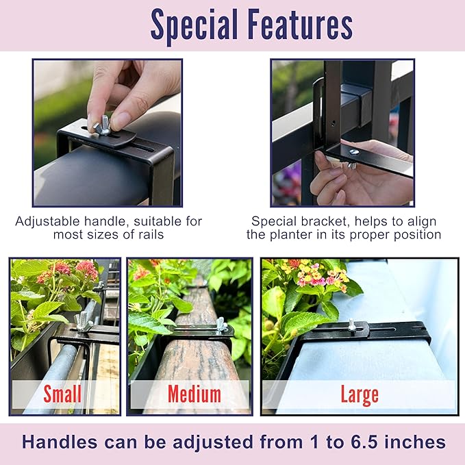 LaLaGreen Deck Railing Planter Box (20 Inch, 4 Pack) White Rectangular Window Flower Boxes with Bracket, Self Watering System Hanging Planter Box for Outdoor Plant Container Herb Rail Fence Balcony