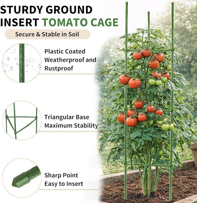 G-LEAF 6 Pack 6ft Tomato Cage for Garden Plant Support, Garden Stakes Tomato Cage, Tomato Cages Plant Stakes for Climbing Plants