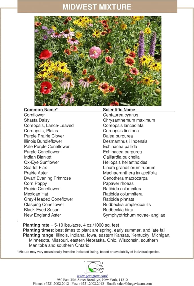on the Go Seed Shaker - Midwest Wildflower Seeds Regional Mix - Organic, Non-GMO - 100% Pure Seed - 21 Different Wildflowers Seeds of Annual and Perennial, 8oz