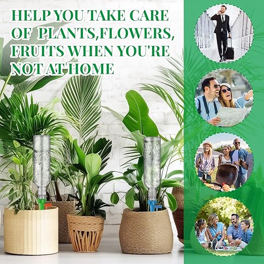 SiliFine 16 Set Plant Watering Devices with Self Watering Spikes and 26 oz Plastic Bottles Plant Waterer Devices with Adjustable Control Valve Switch Indoor Outdoor (Clear)