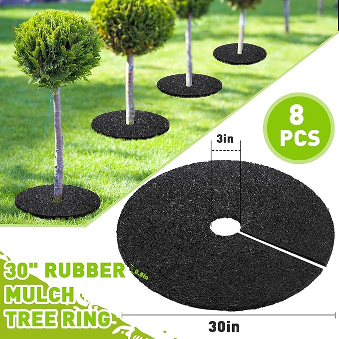 Peryiter 6 Pcs Rubber Mulch Tree Ring, Heavy Duty Rubber Mulch Mat, Tree Protector Weed Barrier Mats, Round Root Barrier for Root Protection Weed Grass Control (30 Inches)
