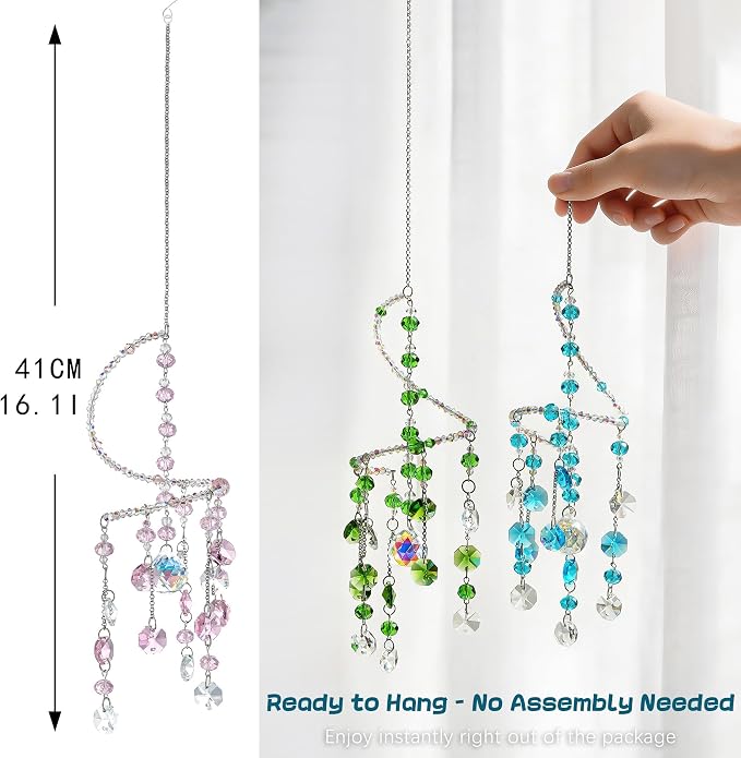 H&D HYALINE & DORA 3 Pcs Crystal Suncatchers, Spiral Sun Catchers Indoor Window, Boho Healing Wind Chimes Hanging Crystals for Home Garden Wedding Decoration(Pink,Green,Blue)