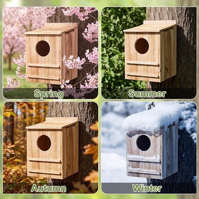 Novabright 2 Pcs Large Great Horned Owl House, 16" x 12" x 11" carbonized Weatherproof Wooden Nesting House for Screech Owls, Boreal, Northern Pygmy, Saw-whets, Elf, Flammulated and Others