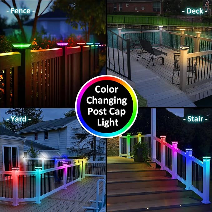 T-SUN Solar Post Cap Lights Outdoor 6 Pack, 2 Modes LED Fence Post Solar Lights Fit for 4x4 5x5 6x6 Vinyl/Wooden Posts, Waterproof Deck Post Lights Solar Powered for Garden Patio Gate Porch