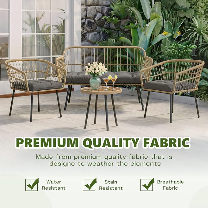 Wicker Chair Cushions Set, 2 U-Shaped Cushions & 1 Loveseat, Waterproof Outdoor Loveseat Cushion for Patio Furniture, Settee Bench Pad All Weather,Gray
