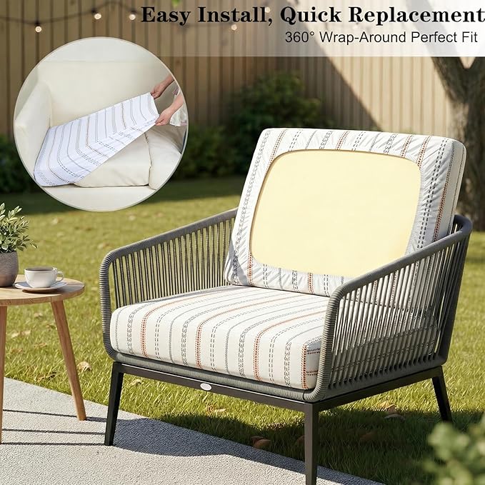 8-Piece High Elastic Outdoor Cushion Covers - Full Set Stretch Replacement Slipcovers for Seat & Back Cushions - Universal Fit for 4-Person Patio Sofa, Fits 20-27" Wide