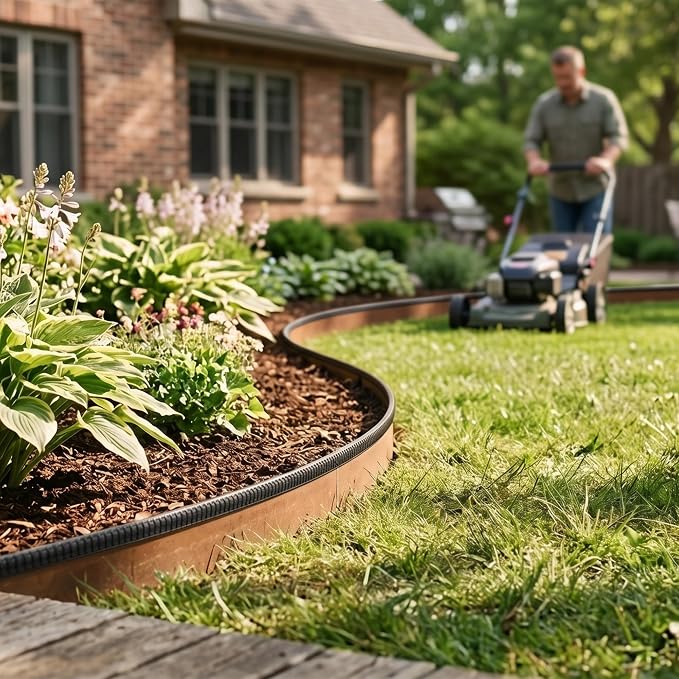 Worth Garden 6-Pack Cor-Ten Steel Landscape Edging with Black Protection Strips - Rust Patina Finish 40" L x 5.5" H (20Ft Total) - Hammer-in 14-Gauge Metal Corten Lawn Yard Edging Border w/ 7 Clips