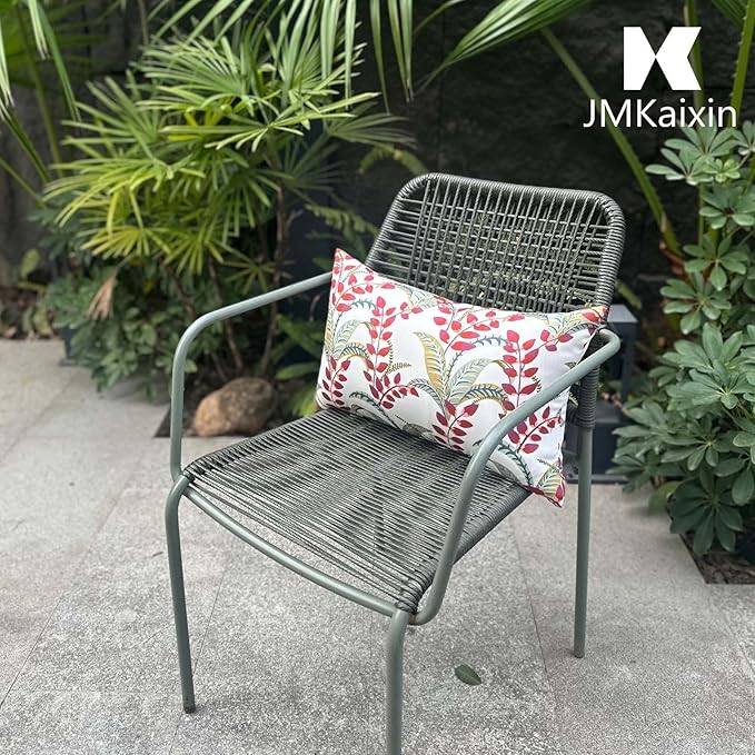 Pack of 2 Patio Lumbar Pillows, 12"x20" Fade Resistant Outdoor Waterproof Lumbar Pillow with Inners, Decorative Garden Lumbar Cushions for Home Patio Terrace Sofa Use