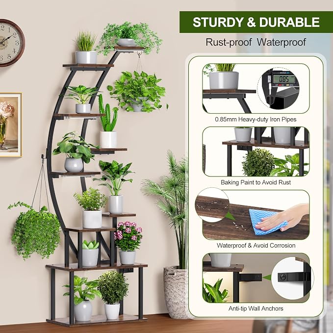 Plant Stand Indoor with Grow Lights: 9 Tiered Metal Plant Shelf Pots For Plant Lovers - 63" Tall Indoor Flower Rack Display Holder Multiple For Room - Corner Large Planter Shelves For Patio,Wall