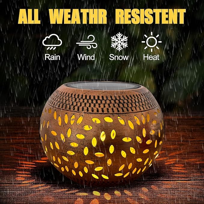 Solar Table Lanterns Outdoor Waterproof - 1 Pack LED Lamp Copper Metal Tabletop Light Solar Powered Decorative Lantern for Indoor Desk Bedroom Patio Garden Pathway Yard