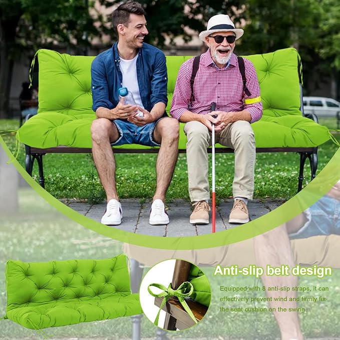 Extra Thick 5" Waterproof Porch Swing Cushions Outdoor 48 inch Swing Cushions 2-3 Seater Replacement with Backrest and Ties for Outdoor Furniture Patio Bench Garden (Green)