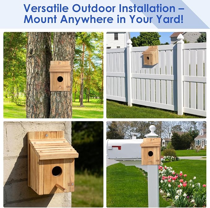 4 Pack Bluebird Houses for Outside,Premium Bird House,Thicken Wooden Bird Nesting Box Kits for Yard Decor,Easy to Assemble