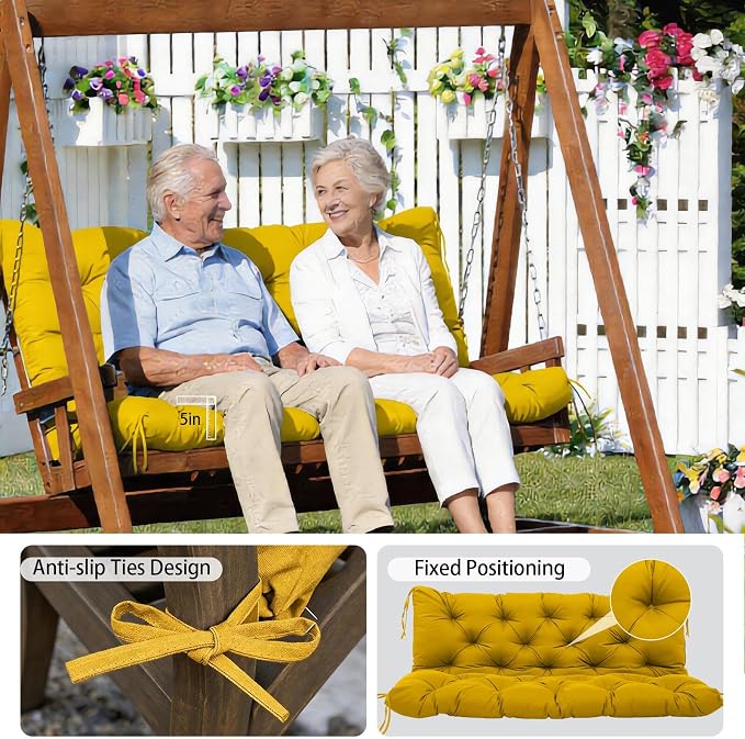 Premium 5" Thicken Porch Swing Cushions Waterproof 3 Seater Replacement Cushions with Backrest and Adjustable Straps, Outdoor Furniture Cushions for Patio, Garden(40×40×5inch)