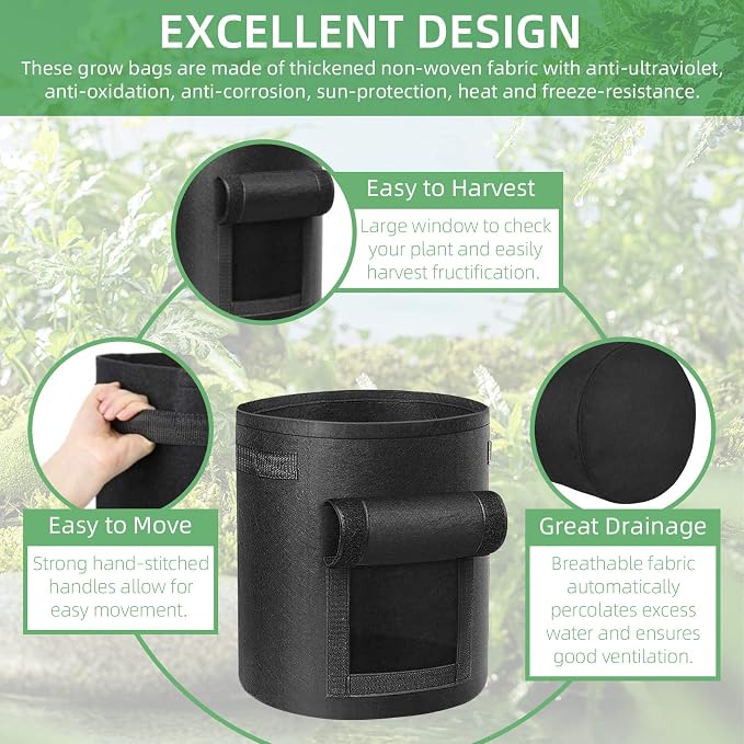 LITLANDSTAR 6 Pack 15 Gallon Potato Grow Bags, Heavy Duty Nonwoven Fabric Garden Planting Bag Plant Container with Flap and Handles, Aeration Fabric Pots for Growing Vegetable, Fruits and Flowers