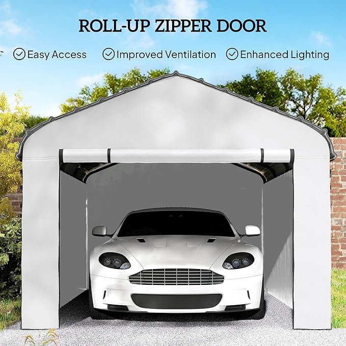 Outsunny Carport Replacement Sidewall Panels Set of 4 for 10' x 15' Carports, UPF50+ Waterproof PE Tarp Replacement Side Wall Cover with Zipper Door, Top Cover and Frame Not Included, White