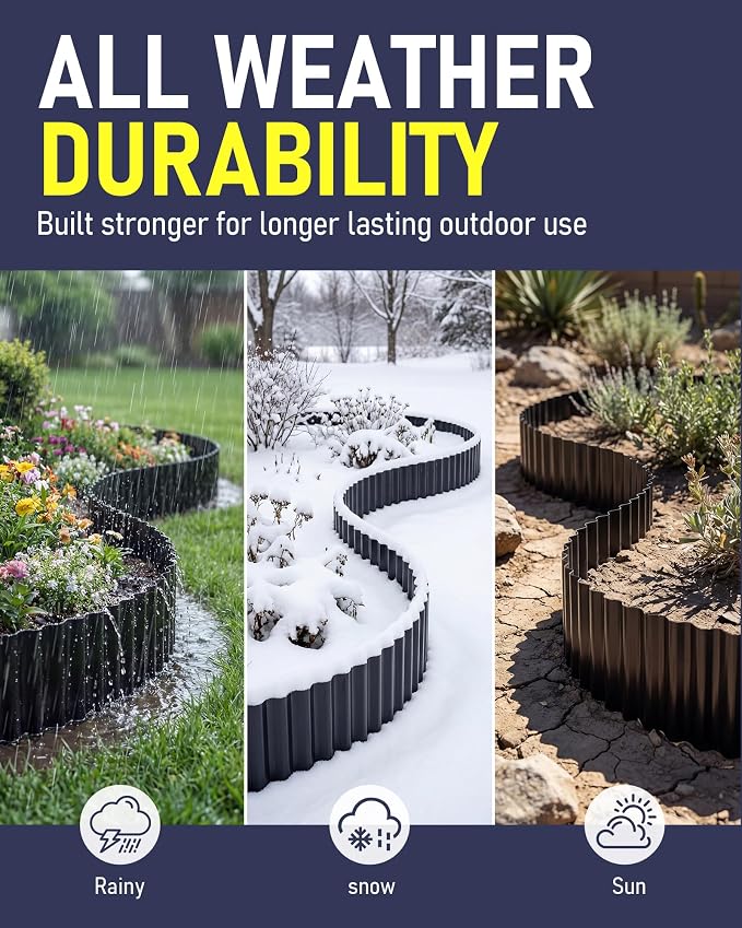 Corrugated Metal Garden Edging, 6"×20Ft Durable Landscape Border for Garden, Lawn, Flower Beds and Paver Edging (Black)
