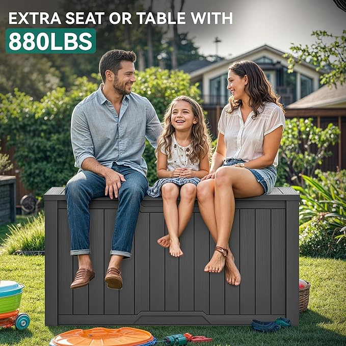YITAHOME 240 Gallon Extra Large Outdoor Storage Deck Box, XXL Waterproof Resin Patio Storage w/Lockable Lid for Outdoor Cushions, Garden Tools and Sports/Pools Equipment, Dark Gray