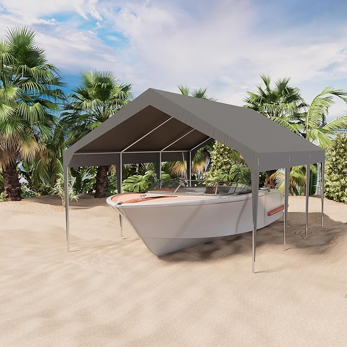 13'x20' Heavy Duty Carport Outdoor Car Canopy UV Resistant Waterproof Party Tent All-Season Portable Garage Gazebo Shelter for Car, Storage Shed, Grey