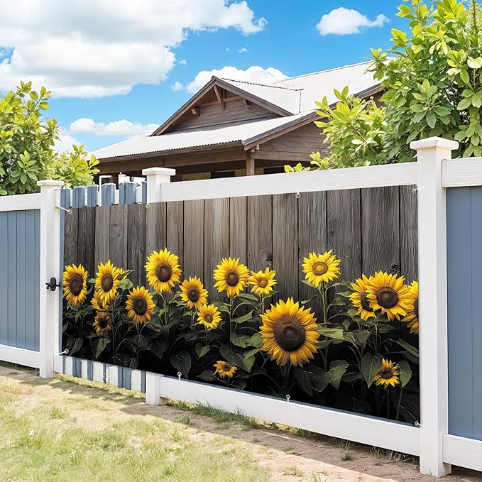 6 * 13FT Summer Sunflower Fence Garage Door Cover Decorations Sunflower Garage Door Banner for Outdoor Indoor Summer Party Photography Backdrop